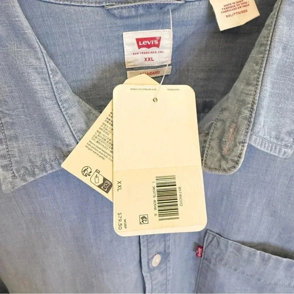 Levi's Men's 2XL Blue Denim Long Sleeve Button-Up Shirt Casual Chambray - Picture 9 of 14